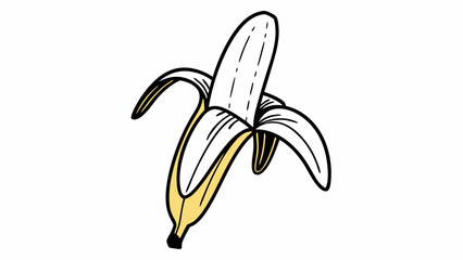 Illustration of a partially peeled banana with yellow peel and white fruit on a white background on transparent background silhouette © sajida
