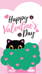 Cute Black Cat Peeking with Hearts for Valentine's Day