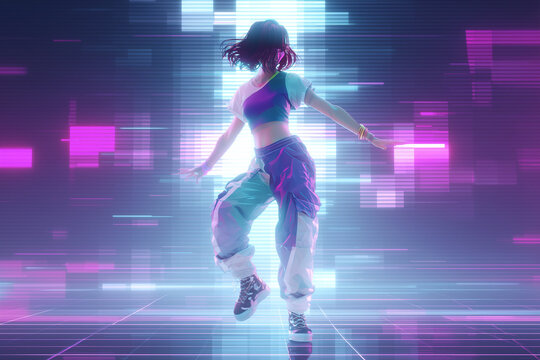 Dancing Girl in Cyber Core 2000s Style