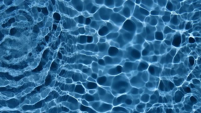 A top-down view of rippling, clear water. The sun reflects light, creating organic patterns of light and shadow, mimicking an underwater scene