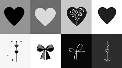 Collection of diverse heart symbols and decorative elements for design.