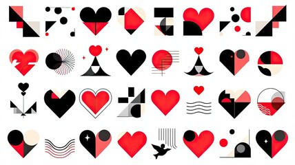 Modern Abstract Heart Shapes and Geometric Graphic Design Elements Collection.
