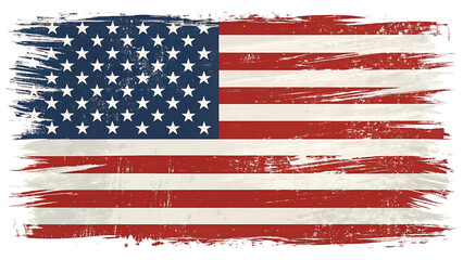 Fototapeta premium Vintage distressed American flag waving in wind with grunge texture and faded colors for patriotic design