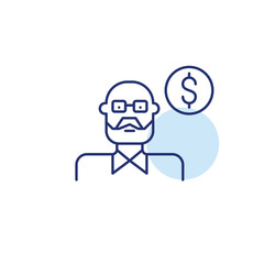 Fototapeta premium Elderly man wearing glasses and dollar symbol. Banking and finances, user subscription. Pixel perfect, editable stroke vector icon