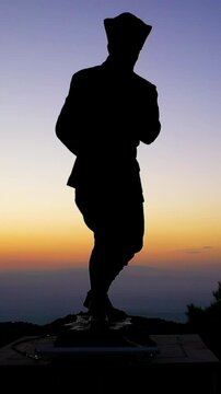 Vertical Video of Turkish Flag Waving at Sunrise with Atat&uuml;rk Statue on Kocatepe