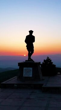 Vertical Video of Turkish Flag Waving at Sunrise with Atat&uuml;rk Statue on Kocatepe