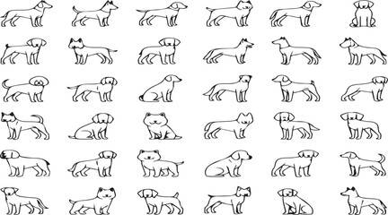 Obraz premium Hand Drawn Farm and Domestic Animals Line Art Vector Icons Set Isolated on White Background