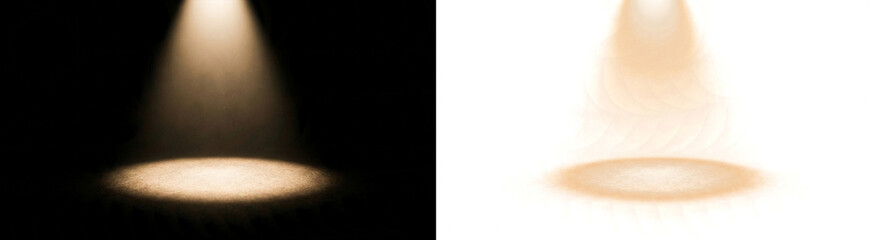 Spotlight beam of warm light shining down onto a surface, isolated on transparent background © Mizan