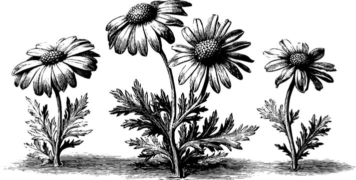 Tansy ragwort toxic meadow plant vintage botanical engraving for design use
