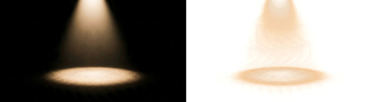Spotlight beam of warm light shining down onto a surface, isolated on transparent background