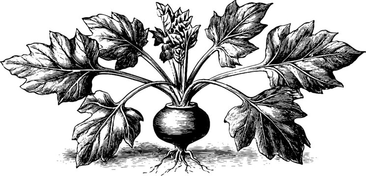 Taro root corm botanical anatomy vintage sketch for educational design