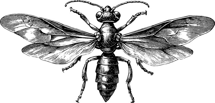 Vintage termite insect specimen engraving from 19th century botanical collection