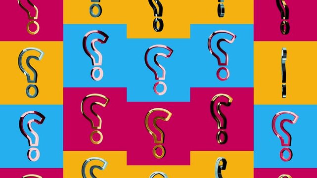 Question mark and quiz multiple 3d golden metal symbols looped and seamless animation