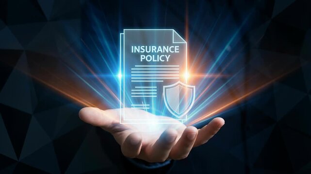 Digital health insurance policy offering family life financial protection and online service for risk management ensuring security and peace of mind with glowing document and shield icon above open