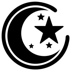 Stylized Crescent Moon and Stars Icon with Bold Black Silhouette