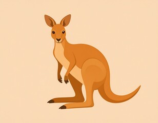 A stylized illustration of a kangaroo in shades of brown on a simple, warm-toned background