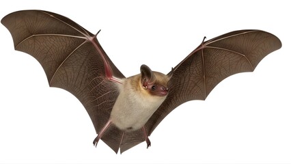 Obraz premium A brown bat with outstretched wings flying in the air on transparent background