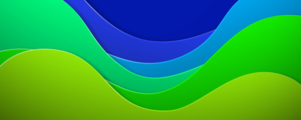 Blue and green wavy organic paper layers