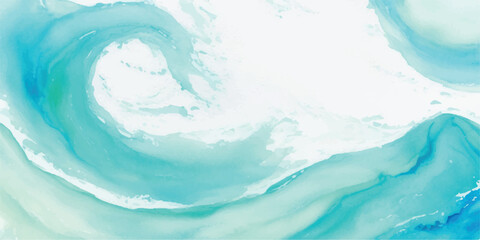 Fluid Abstract Ocean Wave Watercolor Texture in Blue and Green