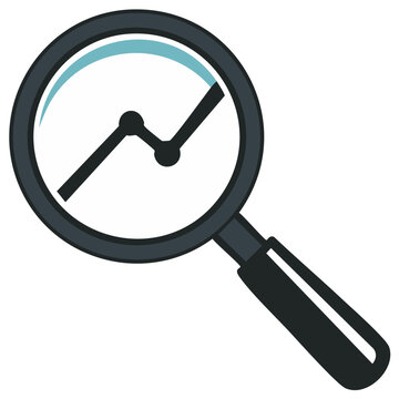 Magnifying glass revealing upward trend graph increasing data analysis