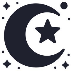 Crescent Moon and Star Icon Graphic, Night Sky Symbol, Celestial Space Illustration