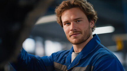 In a service station, a service man efficiently repairs a vehicle, showcasing technical prowess and customer relations skills, highlighting the importance of skilled trades in maintaining