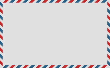 Obraz premium Vintage airmail envelope frame with red and blue striped border in diplomat size, featuring a blank correspondence paper template perfect for postal designs, stationery, and retro communication