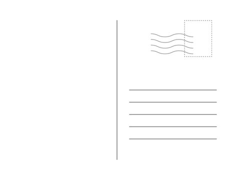 Realistic blank postcard template with stamp mark and address lines, isolated on white background. Perfect for stationery design, greeting cards, postal projects, and print templates.