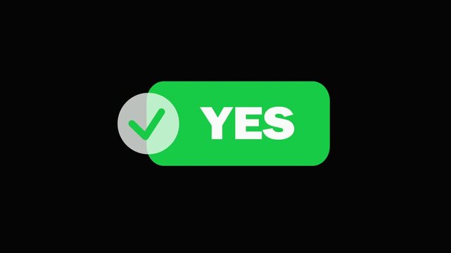 Bright Green YES Button with Checkmark and Black Background Futuristic Motion Animation