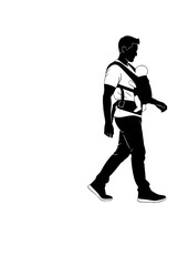 Fototapeta premium Father with Baby Carrier Silhouette Dad Walking with Infant Modern Parenting Vector