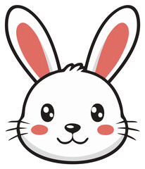 Fototapeta premium Cute cartoon white bunny rabbit face with large ears and rosy cheeks