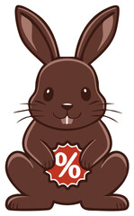 Obraz premium Cute chocolate Easter bunny holding a red percent sign for a seasonal holiday sale