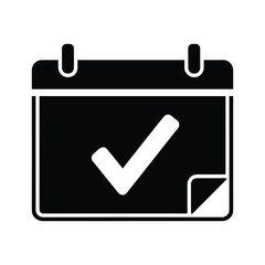 Black calendar icon with checkmark on white background
