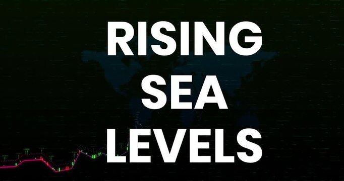 Animation of rising sea levels over financial graph