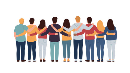 Obraz premium Large group of diverse friends standing together in a row with their arms around each other as a symbol of unity friendship and social support.