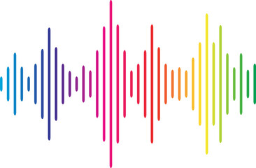 Vibrant rainbow audio equalizer wave on a dark background showing sound frequency isolated on...