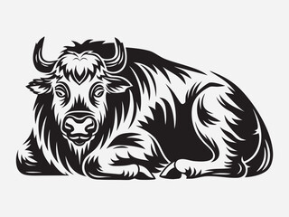 Obraz premium Resting bison illustration a detailed black and white animal portrait