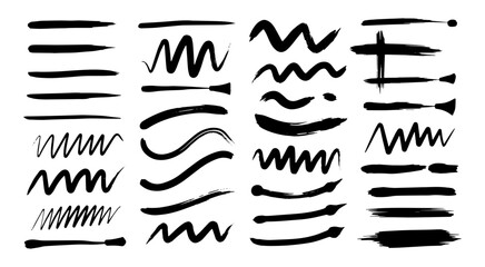 Assorted black ink paint strokes and marker textures