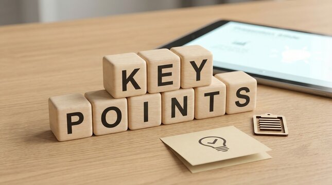 Wooden blocks spelling 'Key Points' on desk
