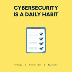 Obraz premium Daily Cybersecurity Habit Checklist Illustration with Checkmarks for Consistency and Protection on Yellow Background