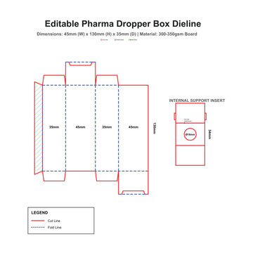 Pharmaceutical dropper box dieline with internal support insert