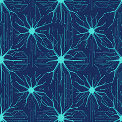 Neural Path Seamless Pattern &ndash; Abstract Tech Vector