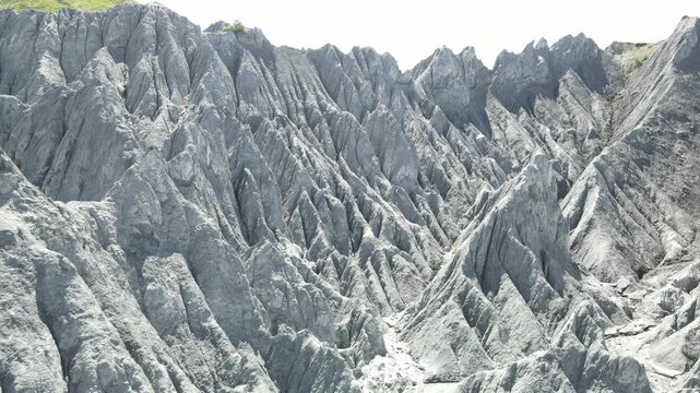 Aerial Forward Flight Over Stone Forest Landscape in Moshi Park Sichuan China
