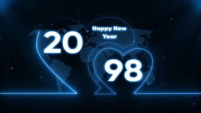 Glowing Blue 1998 New Year Heart Shaped Number Animation Background happy new year