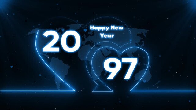 Glowing Blue 1997 New Year Heart Animation Background happy new year heart glowing blue