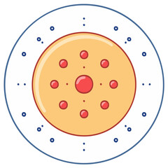 Fototapeta premium Abstract pizza-like graphic with red toppings on a round base and dotted circle