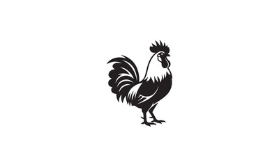 Obraz premium Stylized black and white rooster illustration, perfect for farm logos, branding, or rustic designs.