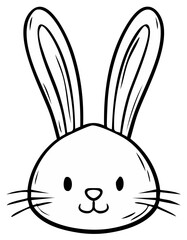Obraz premium Cute rabbit head line art illustration with whiskers and large ears for coloring pages and children's designs.