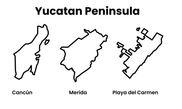Vector Map of Yucatan Peninsula Minimal Outline Illustration