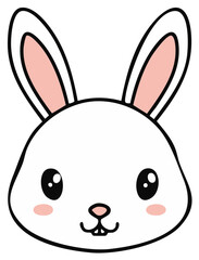Fototapeta premium Adorable cartoon white bunny rabbit face with long ears and pink cheeks happy expression
